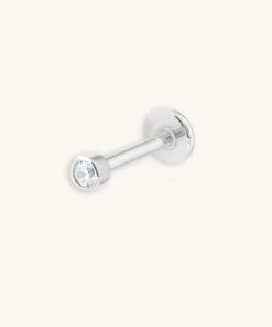 Astrid & Miyu Aquamarine Gem Piercing Stud In Solid White Gold New In