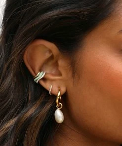 Astrid & Miyu New In Wave Mint Enamel Ear Cuff In Gold