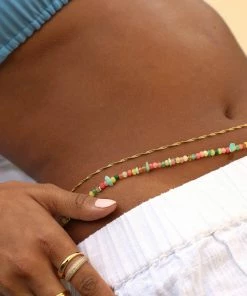 Astrid & Miyu Flow Beaded Belly Chain In Gold