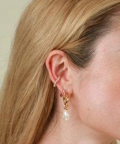 Astrid & Miyu Wave Crystal Ear Cuff In Gold New In