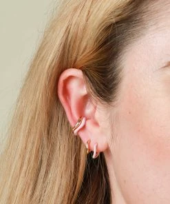 Astrid & Miyu Wave Pink Enamel Ear Cuff In Gold
