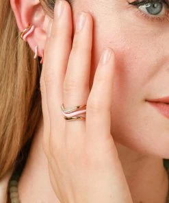 Astrid & Miyu Wave Pink Enamel Ear Cuff In Gold