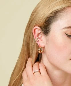 Astrid & Miyu Wave Pink Enamel Ear Cuff In Gold