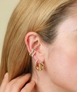 Astrid & Miyu New In Wave Mint Enamel Ear Cuff In Gold