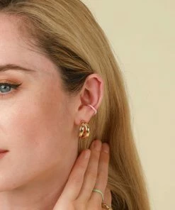 Astrid & Miyu Wave Pink Enamel Ear Cuff In Gold