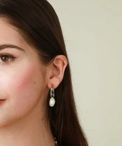 Astrid & Miyu Serenity Pearl Charm Hoops In Silver