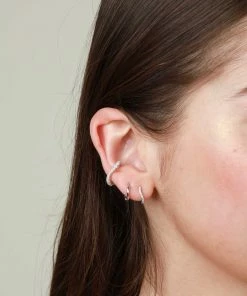 Astrid & Miyu Wave Crystal Ear Cuff In Silver