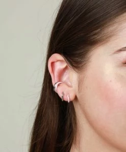 Astrid & Miyu Wave Pink Enamel Ear Cuff In Silver New In