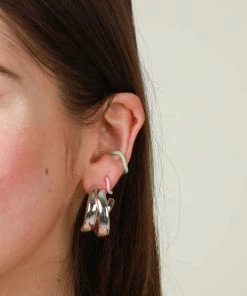 Astrid & Miyu New In Wave Mint Enamel Ear Cuff In Silver