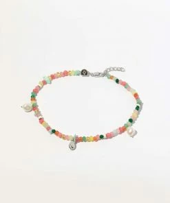 Astrid & Miyu Flow Beaded Anklet In Silver