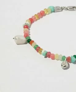 Astrid & Miyu Flow Beaded Anklet In Silver