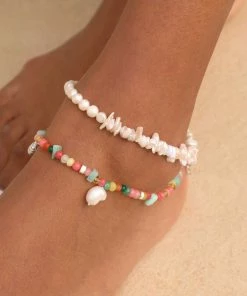 Astrid & Miyu New In Serenity Pearl Beaded Anklet In Silver