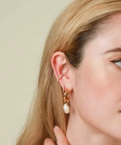 Astrid & Miyu New In Serenity Pearl Charm Hoops In Gold