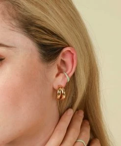 Astrid & Miyu New In Wave Mint Enamel Ear Cuff In Gold