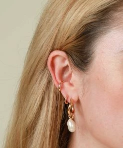 Astrid & Miyu New In Serenity Pearl Charm Hoops In Gold