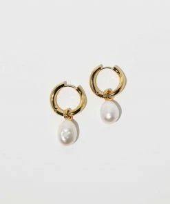 Astrid & Miyu New In Serenity Pearl Charm Hoops In Gold