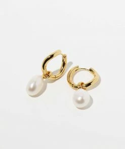Astrid & Miyu New In Serenity Pearl Charm Hoops In Gold