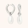Astrid & Miyu Serenity Pearl Charm Hoops In Silver 1 Astrid & Miyu Serenity Pearl Charm Hoops In Silver