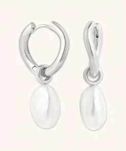 Astrid & Miyu Serenity Pearl Charm Hoops In Silver