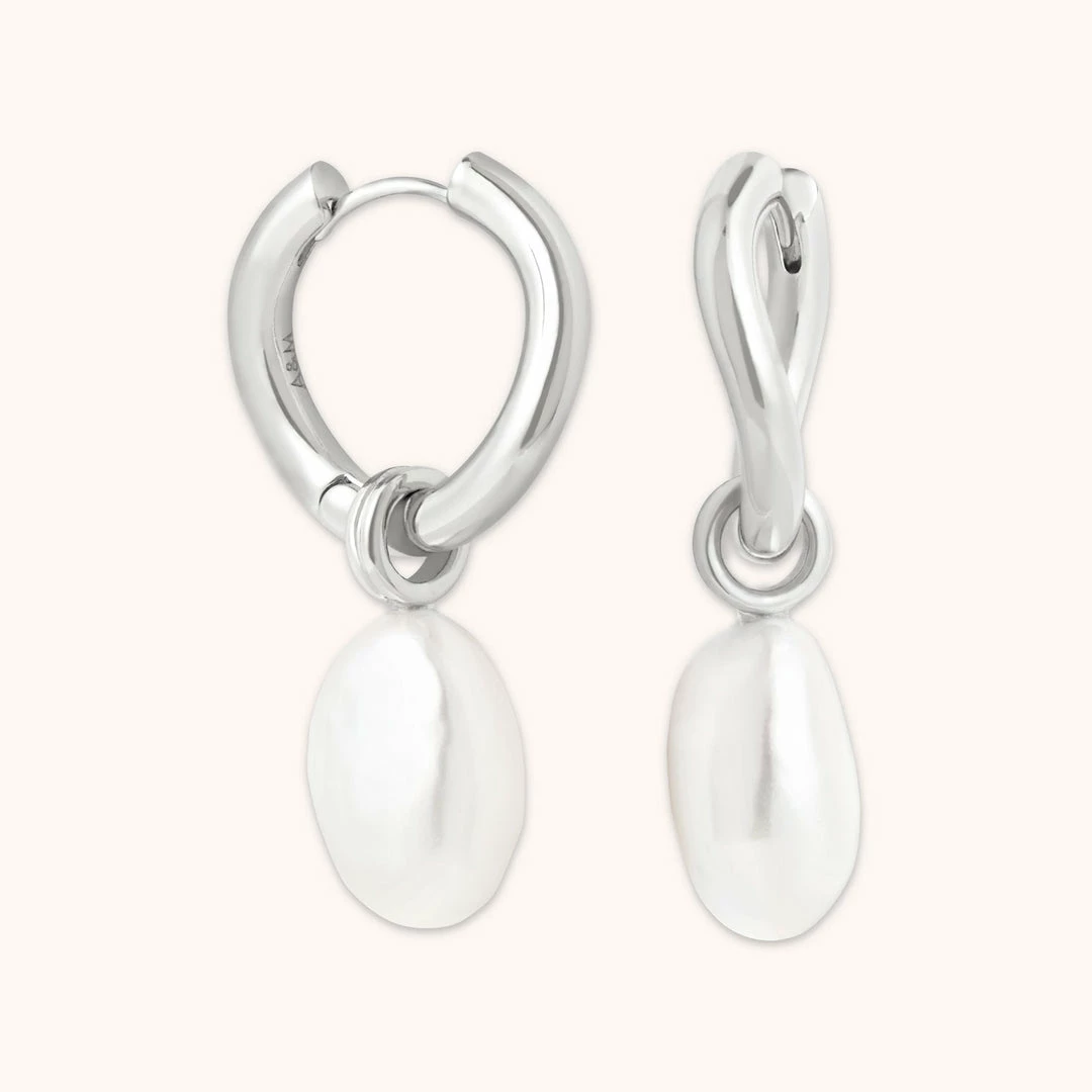 Astrid & Miyu Serenity Pearl Charm Hoops In Silver 3 Astrid & Miyu Serenity Pearl Charm Hoops In Silver
