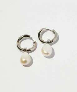 Astrid & Miyu Serenity Pearl Charm Hoops In Silver 14 Astrid & Miyu Serenity Pearl Charm Hoops In Silver