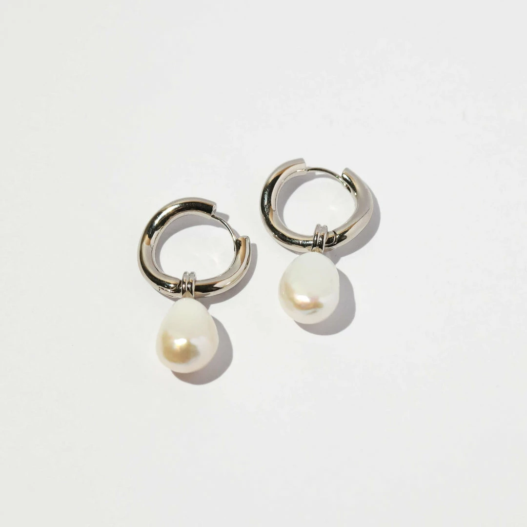 Astrid & Miyu Serenity Pearl Charm Hoops In Silver 8 Astrid & Miyu Serenity Pearl Charm Hoops In Silver