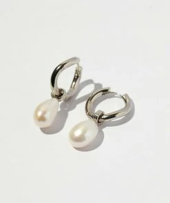 Astrid & Miyu Serenity Pearl Charm Hoops In Silver 11 Astrid & Miyu Serenity Pearl Charm Hoops In Silver