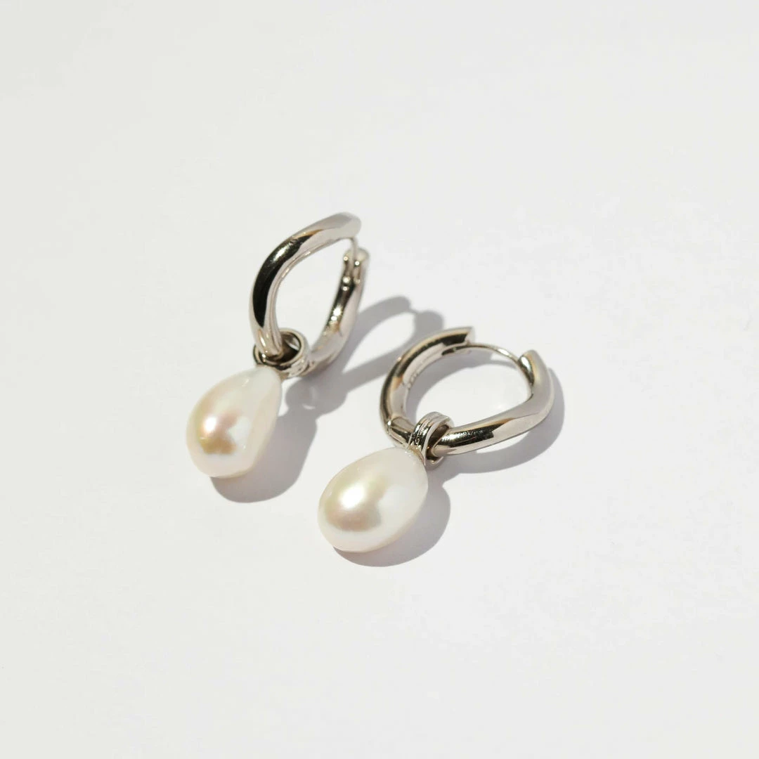 Astrid & Miyu Serenity Pearl Charm Hoops In Silver 5 Astrid & Miyu Serenity Pearl Charm Hoops In Silver