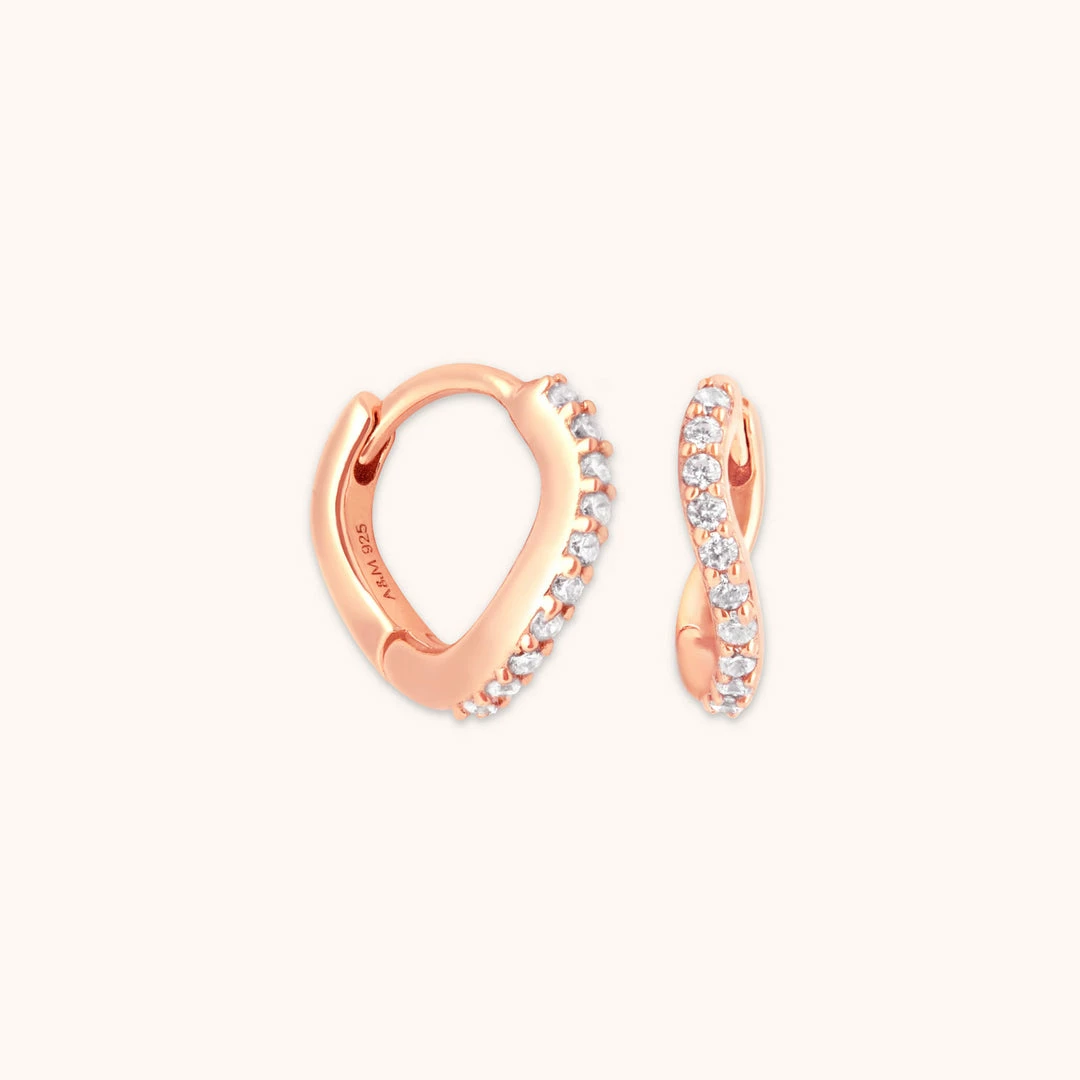 Astrid & Miyu Wave Crystal Huggies In Rose Gold 3 Astrid & Miyu Wave Crystal Huggies In Rose Gold