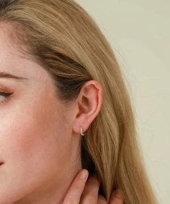 Astrid & Miyu Wave Mint Enamel Huggies In Gold New In