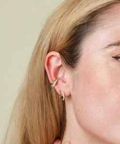 Astrid & Miyu Wave Mint Enamel Huggies In Gold New In