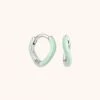 Astrid & Miyu New In Wave Mint Enamel Huggies In Silver