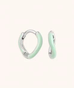 Astrid & Miyu New In Wave Mint Enamel Huggies In Silver