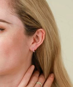 Astrid & Miyu Wave Pink Enamel Huggies In Gold New In