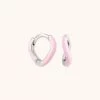 Astrid & Miyu Wave Pink Enamel Huggies In Silver New In