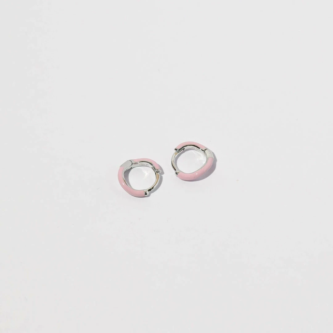 Astrid & Miyu Wave Pink Enamel Huggies In Silver New In 5 Astrid & Miyu Wave Pink Enamel Huggies In Silver New In