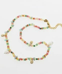 Astrid & Miyu New In Flow Beaded Necklace In Gold