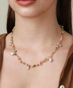 Astrid & Miyu New In Flow Beaded Necklace In Silver