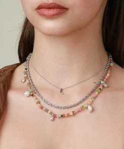 Astrid & Miyu New In Flow Beaded Necklace In Silver