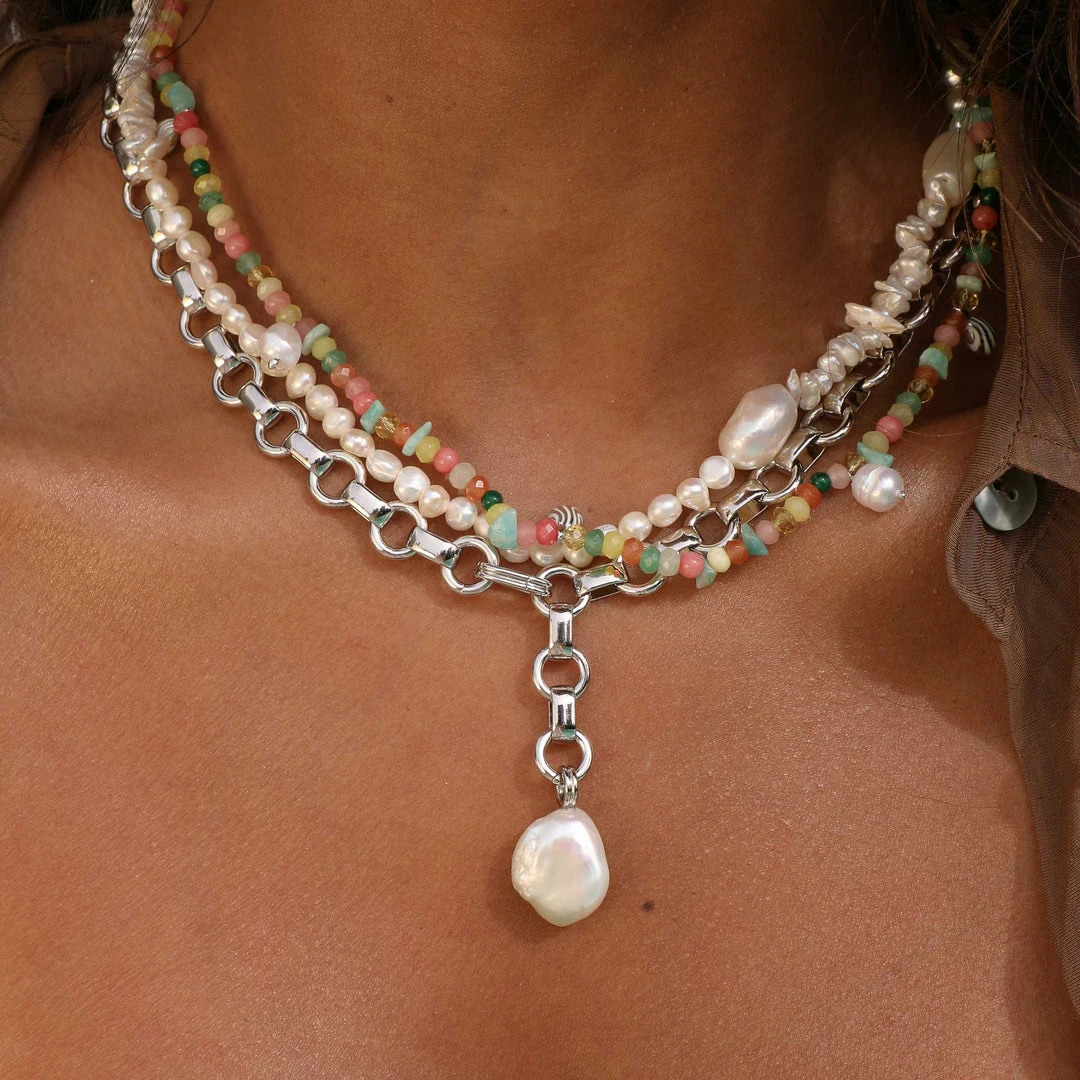 Astrid & Miyu Serenity Pearl Link Chain Necklace In Silver 6 Astrid & Miyu Serenity Pearl Link Chain Necklace In Silver