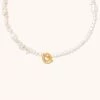 Astrid & Miyu Serenity Pearl Beaded T-Bar Necklace In Gold