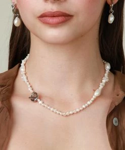 Astrid & Miyu Serenity Pearl Beaded T-Bar Necklace In Silver New In