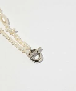 Astrid & Miyu Serenity Pearl Beaded T-Bar Necklace In Silver New In