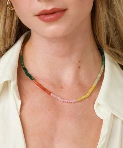 Astrid & Miyu New In Solar Rainbow Beaded Necklace In Gold