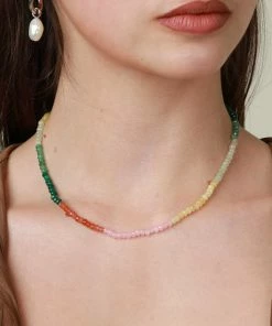 Astrid & Miyu Solar Rainbow Beaded Necklace In Silver New In 8 Astrid & Miyu Solar Rainbow Beaded Necklace In Silver New In