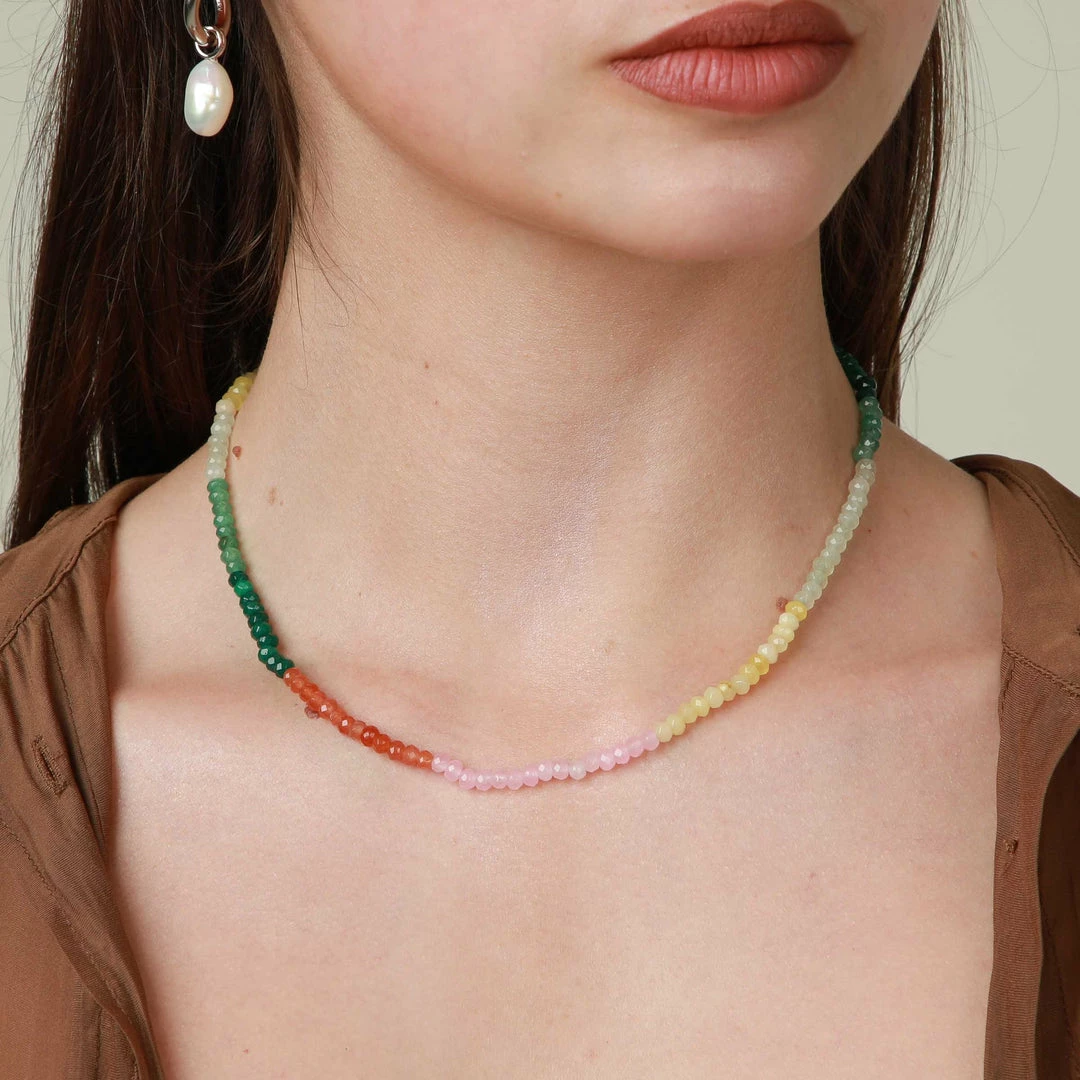 Astrid & Miyu Solar Rainbow Beaded Necklace In Silver New In 4 Astrid & Miyu Solar Rainbow Beaded Necklace In Silver New In