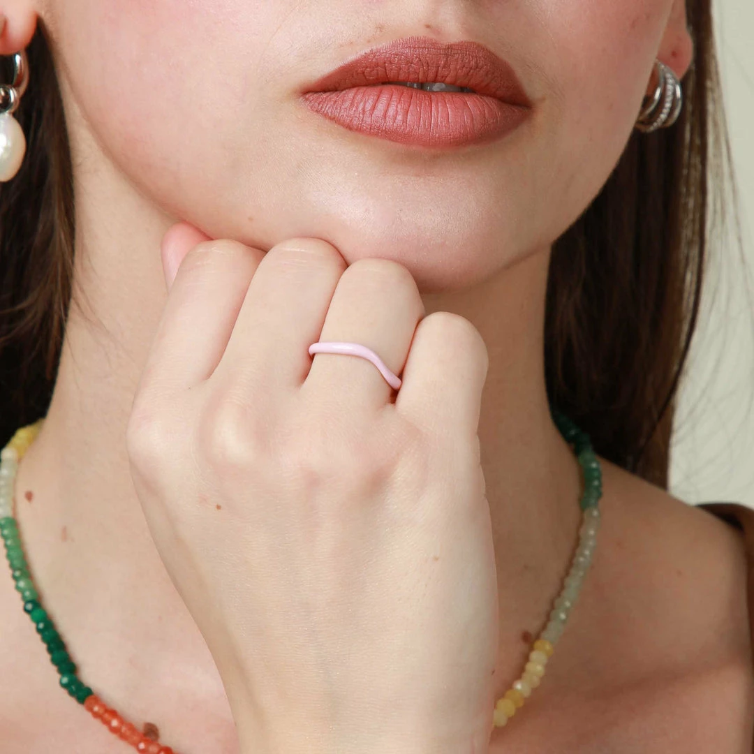 Astrid & Miyu Wave Pink Enamel Ring 6 Astrid & Miyu Wave Pink Enamel Ring