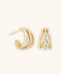 Astrid & Miyu New In Illusion Crystal Triple Hoops In Gold