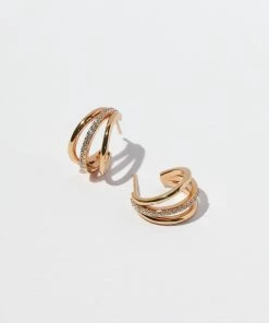 Astrid & Miyu New In Illusion Crystal Triple Hoops In Gold