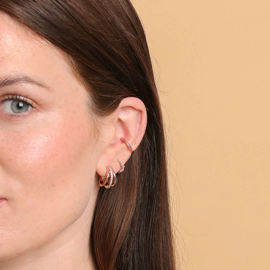 Astrid & Miyu Illusion Crystal Triple Hoops In Rose Gold New In 6 Astrid & Miyu Illusion Crystal Triple Hoops In Rose Gold New In